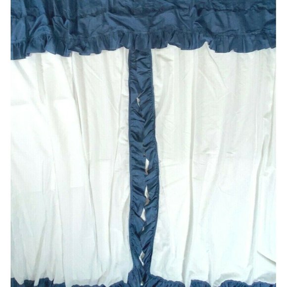 Vintage 60s 70s Blue White Ruffle Window Treatment Curtains Drapes Long Handmade - Picture 8 of 9